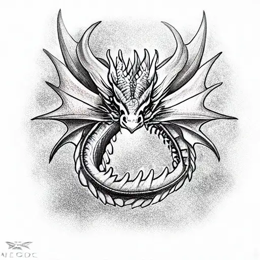 a whole dragon with detailed face, it has feet and wing whitout details  tattoo design idea