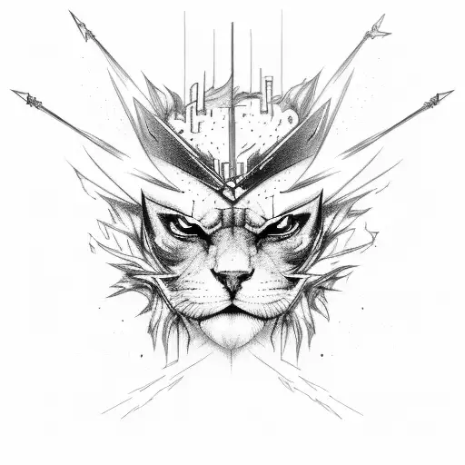 A fierce warrior engaged in a dynamic fight scene with lightning bolts and electronic circuitry surrounding them tattoo design idea