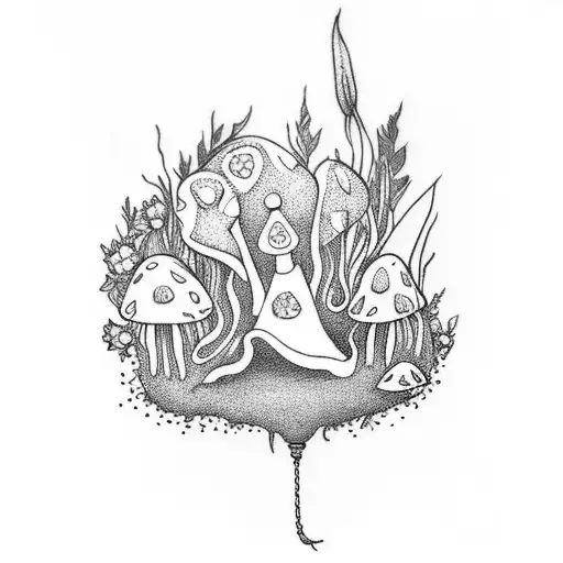 fairy garden hand tattoo with mushrooms tattoo design idea