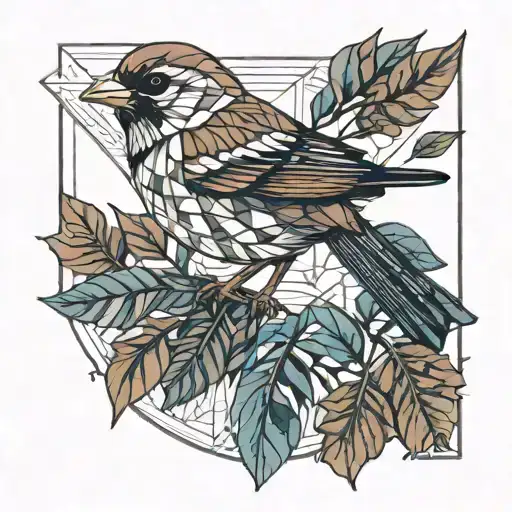 Sparrow in automn tattoo design idea