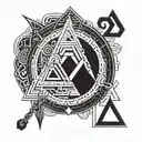 Incorporate elements of Norse mythology such as the Valknut symbol and runes into a programming code design, blending ancient wisdom with modern technology tattoo design idea