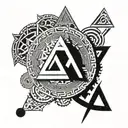 Incorporate elements of Norse mythology such as the Valknut symbol and runes into a programming code design, blending ancient wisdom with modern technology tattoo design idea