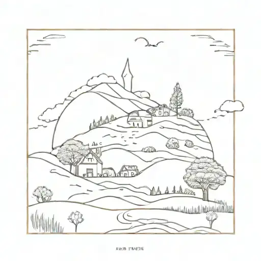 Noah Kahan's song the view between villages. needs to have the lyrics 'I'm back between villages, and everything's still tattoo design idea