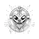 alien fights with predator, Aztec style tattoo design idea