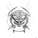 alien fights with predator, Aztec style tattoo design idea