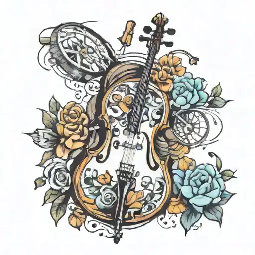 cello and mountain bike tattoo design idea