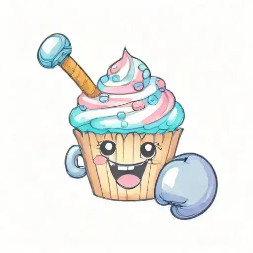 cute laughing cupcake or muffin wearing boxing gloves tattoo design idea