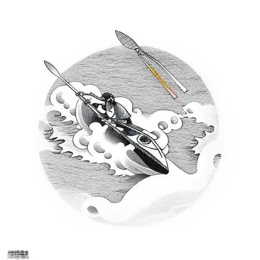 Kayak down a mountain with a cross in the clouds tattoo design idea