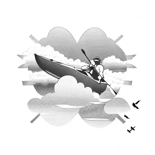 Kayak down a mountain with a cross in the clouds tattoo design idea