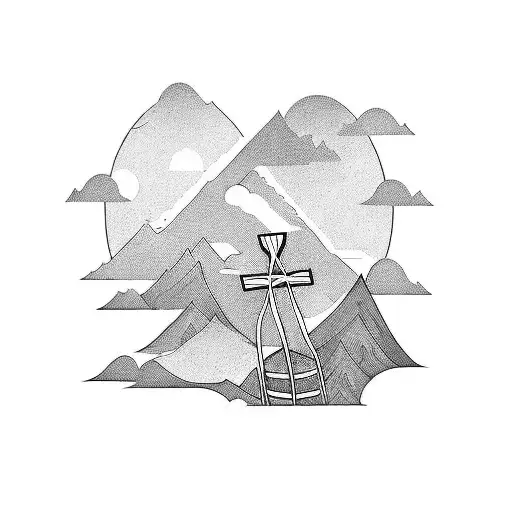 Kayak down a mountain with a cross in the clouds tattoo design idea