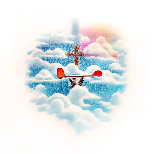 Kayak down a mountain with a cross in the clouds tattoo design idea