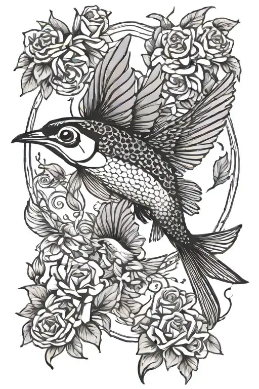 walleye, hummingbird, Eden tattoo design idea