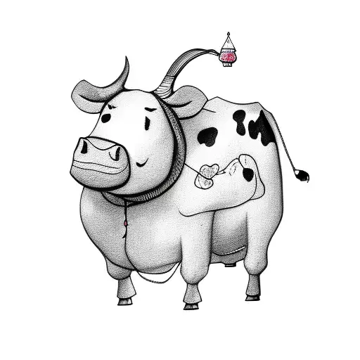 cute cow tied to a balloon floating tattoo design idea