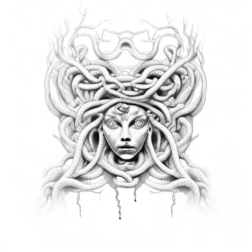 A hauntingly beautiful depiction of Medusa's face tattoo design idea
