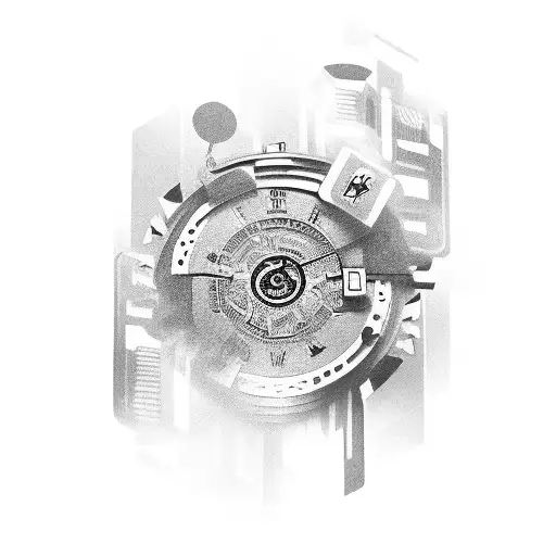 timepiece and poker futuristic tattoo design idea