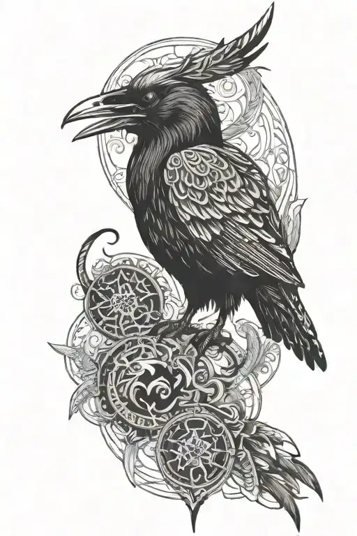 raven and viking tattoo design idea