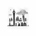 clouds over London skyline black tattoo design idea