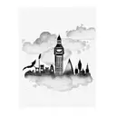 clouds over London skyline black tattoo design idea