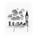 clouds over London skyline black tattoo design idea