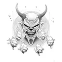 Demon with popcorn nipples tattoo design idea