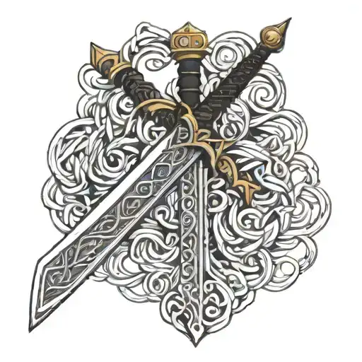 viking sword intertwined tattoo design idea