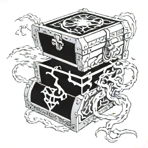 treasure chest and thunder lightning tattoo design idea