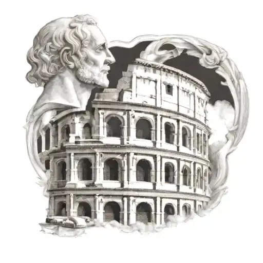 Colosseum, Pantheon, Laurel and Bust of Cicero. tattoo design idea