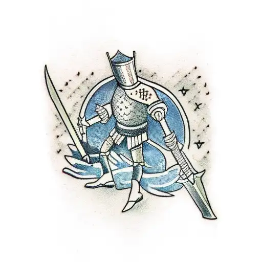 knight killed by arrows through the back tattoo design idea