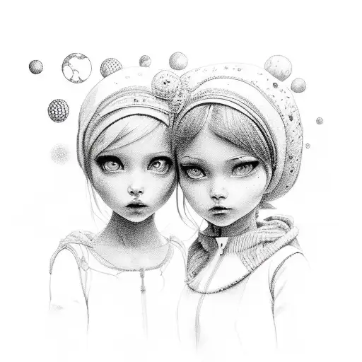 baby girls named Ilinca and Irina hold hand on the world tattoo design idea