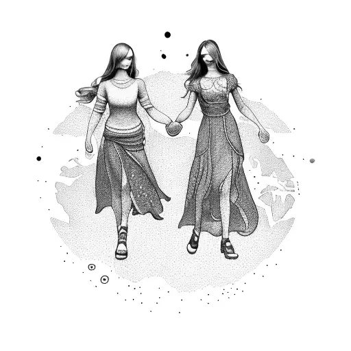 baby girls named Ilinca and Irina hold hand on the world tattoo design idea