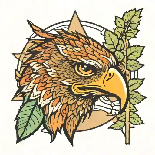 a hawks head and face in front of a forest scene all in the outline of North Carolina  tattoo design idea