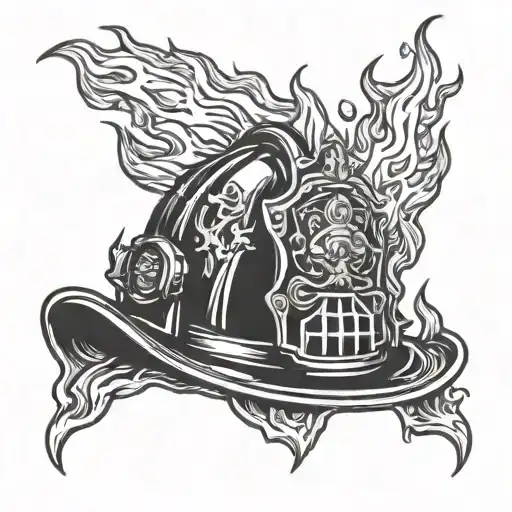 firefighter helmet engulfed in flames tattoo design idea