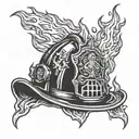 firefighter helmet engulfed in flames tattoo design idea