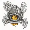 firefighter helmet engulfed in flames tattoo design idea