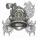 firefighter helmet engulfed in flames tattoo design idea
