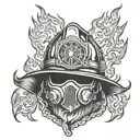 firefighter helmet engulfed in flames tattoo design idea