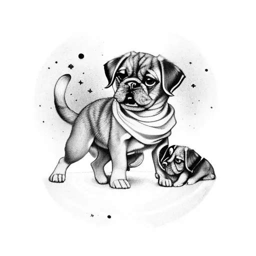 Saturn surrounded by a galaxy of puppies tattoo design idea