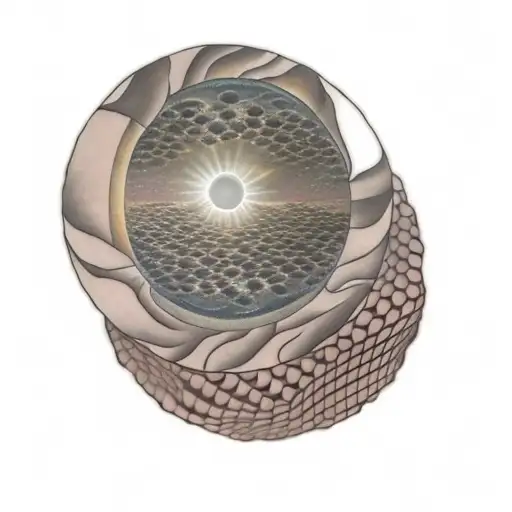 a solar eclipse with a honeycomb sun. tattoo design idea