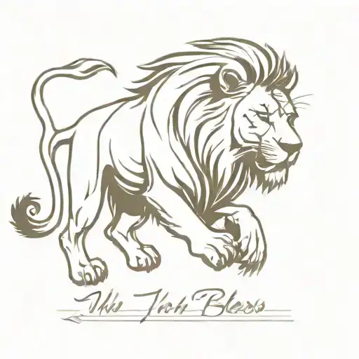 Create an image of a lion fighting with the words who jah bless no man curse tattoo design idea