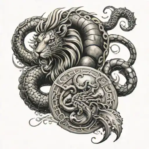 combined zodiac signs Leo and Scorpio with numbers 224 tattoo design idea
