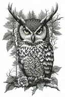 deer owl forest background tattoo design idea
