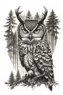 deer owl forest background tattoo design idea