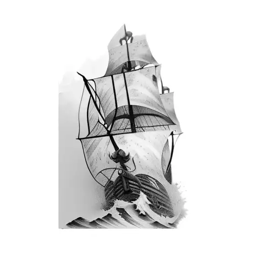 a pirate ship front view cresting a wave tattoo design idea
