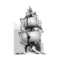 a pirate ship front view cresting a wave tattoo design idea