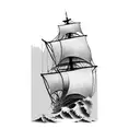 a pirate ship front view cresting a wave tattoo design idea