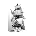 a pirate ship front view cresting a wave tattoo design idea