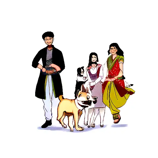 your favorite things - your dog Lesley, fiance Rekha, and parents Madhu and Lekha  tattoo design idea
