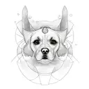 A sleek and modern tattoo design incorporating symbols of your favorite things - your dog Lesley, fiance Rekha, and parents Madhu and Lekha - in a minimalist style tattoo design idea