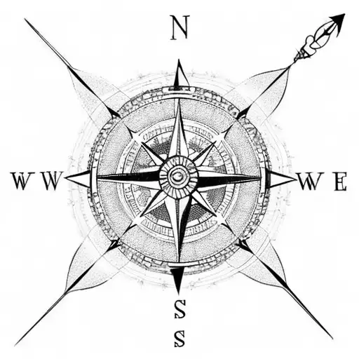 compass with arrow and 3 cascading circles tattoo design idea