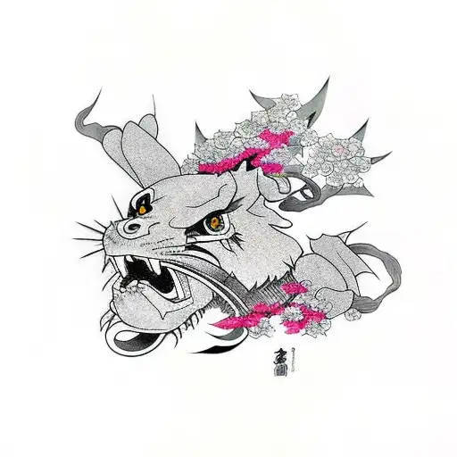 r34 skyline car with japanese writing and cherry blossoms tattoo design idea